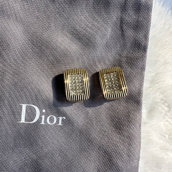 Vintage, CHRISTIAN DIOR Crystal Gold Tone Clip-on Earrings w/ Dustbag - EUC - Picture 5 of 7